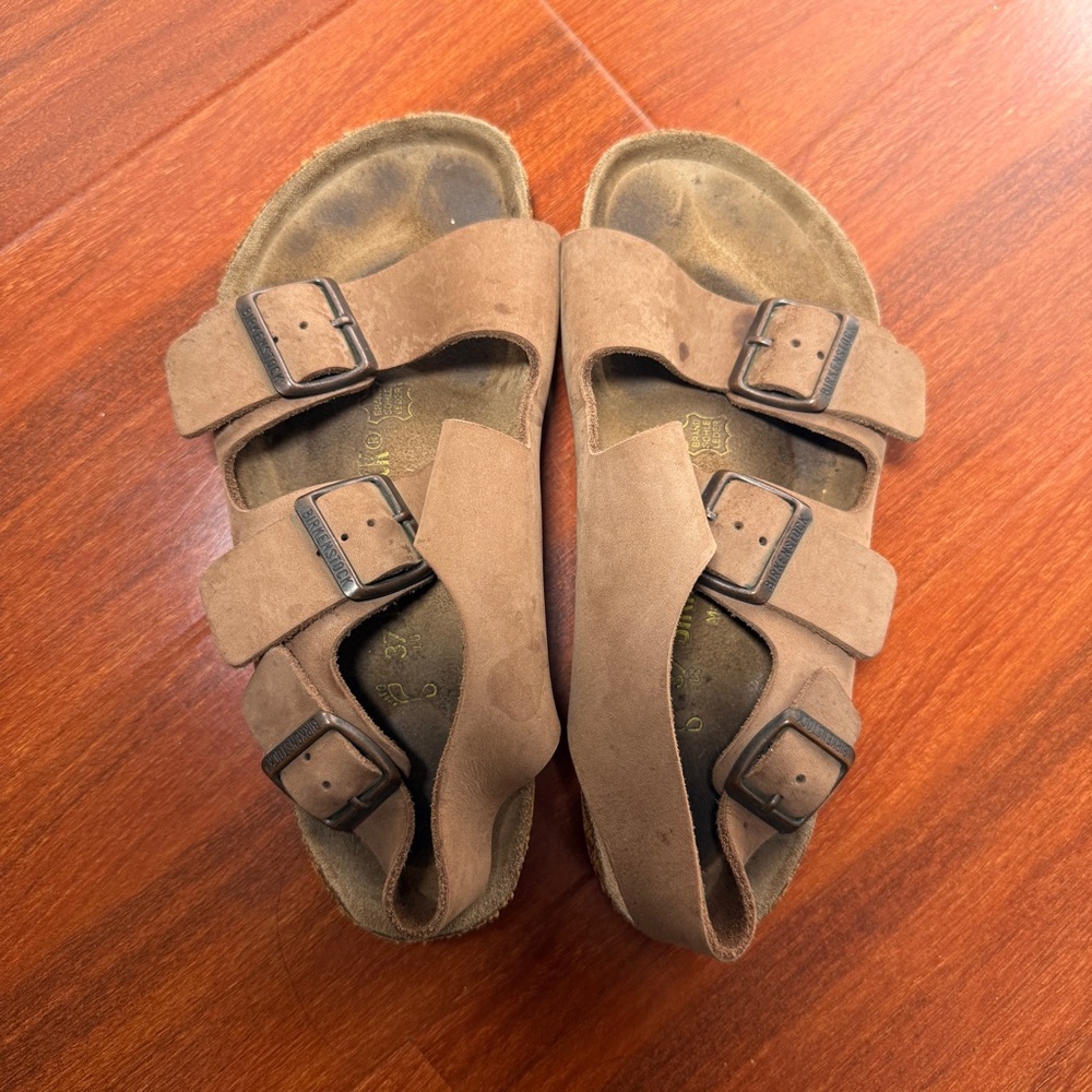Birkenstock Brown Suede Triple-Buckle Women’s Sandals